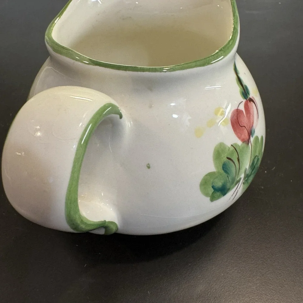 Vintage Floral‎ Ceramic Pitcher Vase Hand Painted in Italy Cottage Core Country